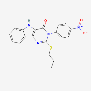 molecular formula C19H16N4O3S B2694498 3-(4-nitrophenyl)-2-propylsulfanyl-5H-pyrimido[5,4-b]indol-4-one CAS No. 536717-21-2