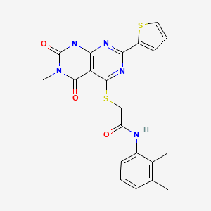 molecular formula C22H21N5O3S2 B2694500 2-((6,8-dimethyl-5,7-dioxo-2-(thiophen-2-yl)-5,6,7,8-tetrahydropyrimido[4,5-d]pyrimidin-4-yl)thio)-N-(2,3-dimethylphenyl)acetamide CAS No. 863017-08-7