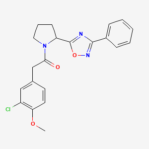 molecular formula C21H20ClN3O3 B2694503 5-{1-[(3-Chloro-4-methoxyphenyl)acetyl]pyrrolidin-2-yl}-3-phenyl-1,2,4-oxadiazole CAS No. 1795398-24-1