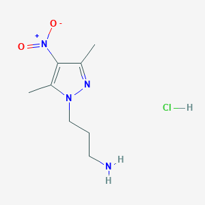 molecular formula C8H15ClN4O2 B2694506 3-(3,5-Dimethyl-4-nitro-1H-pyrazol-1-yl)propan-1-amine hydrochloride CAS No. 1432033-49-2