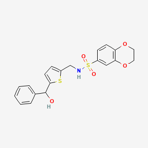 molecular formula C20H19NO5S2 B2694507 N-((5-(hydroxy(phenyl)methyl)thiophen-2-yl)methyl)-2,3-dihydrobenzo[b][1,4]dioxine-6-sulfonamide CAS No. 1797964-90-9