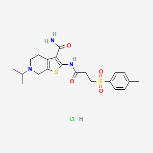 molecular formula C21H28ClN3O4S2 B2694517 6-Isopropyl-2-(3-tosylpropanamido)-4,5,6,7-tetrahydrothieno[2,3-c]pyridine-3-carboxamide hydrochloride CAS No. 1329932-67-3