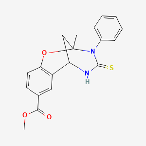 molecular formula C19H18N2O3S B2694534 methyl 2-methyl-3-phenyl-4-thioxo-3,4,5,6-tetrahydro-2H-2,6-methano-1,3,5-benzoxadiazocine-8-carboxylate CAS No. 896705-00-3