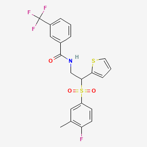 B2694545 N-(2-((4-fluoro-3-methylphenyl)sulfonyl)-2-(thiophen-2-yl)ethyl)-3-(trifluoromethyl)benzamide CAS No. 941950-04-5