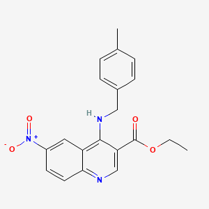 molecular formula C20H19N3O4 B2694571 Ethyl 4-[(4-methylbenzyl)amino]-6-nitro-3-quinolinecarboxylate CAS No. 478248-27-0