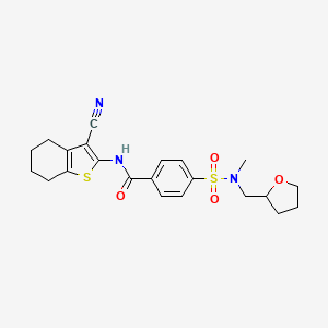 molecular formula C22H25N3O4S2 B2694573 N-(3-cyano-4,5,6,7-tetrahydro-1-benzothiophen-2-yl)-4-{methyl[(oxolan-2-yl)methyl]sulfamoyl}benzamide CAS No. 868676-22-6