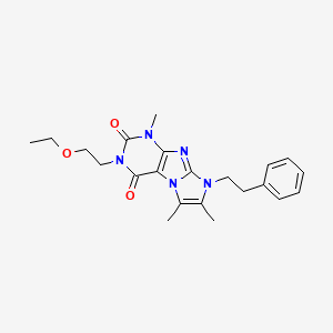 molecular formula C22H27N5O3 B2694594 3-(2-Ethoxyethyl)-1,6,7-trimethyl-8-(2-phenylethyl)-1,3,5-trihydro-4-imidazoli no[1,2-h]purine-2,4-dione CAS No. 887460-88-0