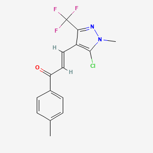 molecular formula C15H12ClF3N2O B2694602 3-[5-chloro-1-methyl-3-(trifluoromethyl)-1H-pyrazol-4-yl]-1-(4-methylphenyl)prop-2-en-1-one CAS No. 648859-49-8
