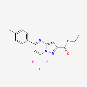 molecular formula C18H16F3N3O2 B2694612 Ethyl 5-(4-ethylphenyl)-7-(trifluoromethyl)pyrazolo[1,5-a]pyrimidine-2-carboxylate CAS No. 938009-04-2