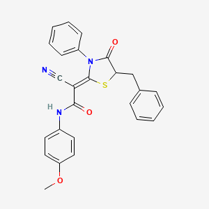 molecular formula C26H21N3O3S B2694613 (Z)-2-(5-benzyl-4-oxo-3-phenylthiazolidin-2-ylidene)-2-cyano-N-(4-methoxyphenyl)acetamide CAS No. 797796-40-8