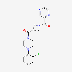 molecular formula C19H20ClN5O2 B2694620 (4-(2-氯苯基)哌嗪-1-基)(1-(吡嗪-2-甲酰)氮杂环丁烷-3-基)甲酮 CAS No. 1396564-13-8