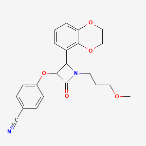 molecular formula C22H22N2O5 B2694646 4-{[2-(2,3-Dihydro-1,4-benzodioxin-5-yl)-1-(3-methoxypropyl)-4-oxoazetidin-3-yl]oxy}benzonitrile CAS No. 1240945-26-9