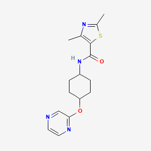 molecular formula C16H20N4O2S B2694648 2,4-dimethyl-N-((1r,4r)-4-(pyrazin-2-yloxy)cyclohexyl)thiazole-5-carboxamide CAS No. 2034316-40-8