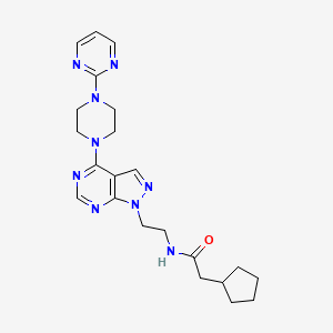 molecular formula C22H29N9O B2694655 2-环戊基-N-(2-(4-(4-(嘧啶-2-基)哌嗪-1-基)-1H-吡唑并[3,4-d]嘧啶-1-基)乙基)乙酰胺 CAS No. 1021025-35-3