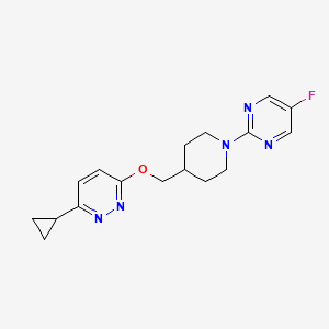 molecular formula C17H20FN5O B2694672 2-[4-[(6-Cyclopropylpyridazin-3-yl)oxymethyl]piperidin-1-yl]-5-fluoropyrimidine CAS No. 2309191-69-1