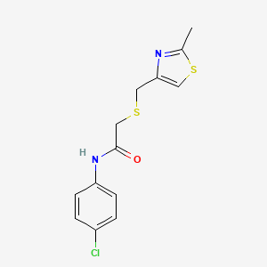 molecular formula C13H13ClN2OS2 B2694674 N-(4-chlorophenyl)-2-(((2-methylthiazol-4-yl)methyl)thio)acetamide CAS No. 942005-86-9