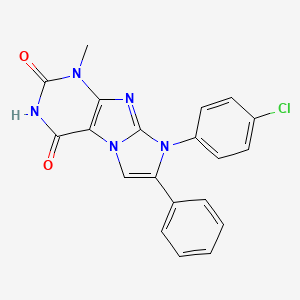 molecular formula C20H14ClN5O2 B2694688 8-(4-chlorophenyl)-1-methyl-7-phenyl-1H-imidazo[2,1-f]purine-2,4(3H,8H)-dione CAS No. 879475-18-0