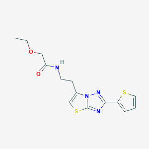 molecular formula C14H16N4O2S2 B2694696 2-ethoxy-N-(2-(2-(thiophen-2-yl)thiazolo[3,2-b][1,2,4]triazol-6-yl)ethyl)acetamide CAS No. 946329-32-4