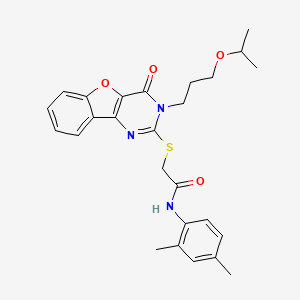 molecular formula C26H29N3O4S B2694698 N-(2,4-dimethylphenyl)-2-((3-(3-isopropoxypropyl)-4-oxo-3,4-dihydrobenzofuro[3,2-d]pyrimidin-2-yl)thio)acetamide CAS No. 899741-99-2