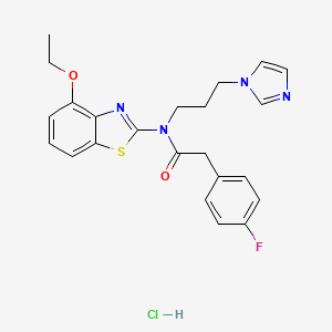 molecular formula C23H24ClFN4O2S B2694699 N-(3-(1H-咪唑-1-基)丙基)-N-(4-乙氧基苯并[1,2-d]噻唑-2-基)-2-(4-氟苯基)乙酰胺盐酸盐 CAS No. 1216521-02-6