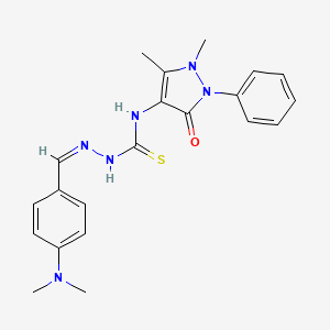 molecular formula C21H24N6OS B2694718 (Z)-N-(1,5-dimethyl-3-oxo-2-phenyl-2,3-dihydro-1H-pyrazol-4-yl)-2-(4-(dimethylamino)benzylidene)hydrazinecarbothioamide CAS No. 95702-51-5