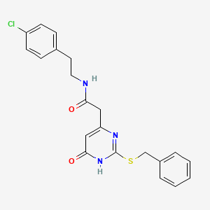 molecular formula C21H20ClN3O2S B2694770 2-(2-(benzylthio)-6-oxo-1,6-dihydropyrimidin-4-yl)-N-(4-chlorophenethyl)acetamide CAS No. 1105235-89-9