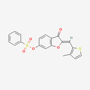molecular formula C20H14O5S2 B2694789 (Z)-2-((3-methylthiophen-2-yl)methylene)-3-oxo-2,3-dihydrobenzofuran-6-yl benzenesulfonate CAS No. 929372-96-3