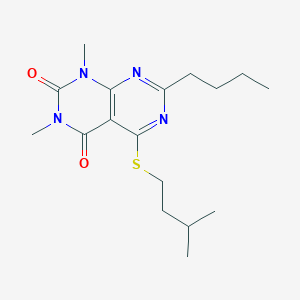 molecular formula C17H26N4O2S B2694819 7-Butyl-1,3-dimethyl-5-(3-methylbutylsulfanyl)pyrimido[4,5-d]pyrimidine-2,4-dione CAS No. 893904-41-1