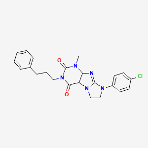 molecular formula C23H22ClN5O2 B2694828 8-(4-chlorophenyl)-1-methyl-3-(3-phenylpropyl)-1H,2H,3H,4H,6H,7H,8H-imidazo[1,2-g]purine-2,4-dione CAS No. 872839-20-8