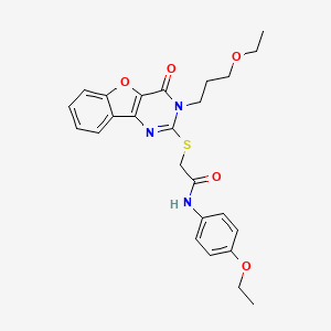 molecular formula C25H27N3O5S B2694829 N-(4-ethoxyphenyl)-2-[[3-(3-ethoxypropyl)-4-oxo-[1]benzofuro[3,2-d]pyrimidin-2-yl]sulfanyl]acetamide CAS No. 866894-93-1