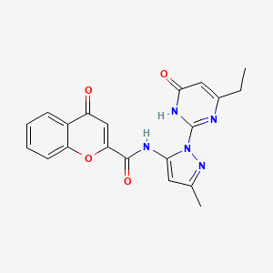 molecular formula C20H17N5O4 B2694836 N-(1-(4-ethyl-6-oxo-1,6-dihydropyrimidin-2-yl)-3-methyl-1H-pyrazol-5-yl)-4-oxo-4H-chromene-2-carboxamide CAS No. 1004253-67-1