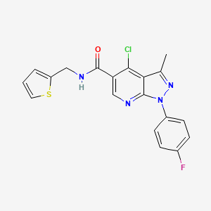 molecular formula C19H14ClFN4OS B2694873 4-氯-1-(4-氟苯基)-3-甲基-N-(噻吩-2-基甲基)吡唑并[3,4-b]吡啶-5-羧酰胺 CAS No. 1021025-11-5