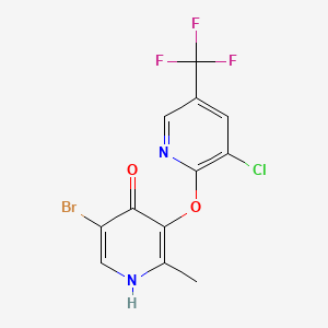 molecular formula C12H7BrClF3N2O2 B2694886 5-Bromo-3-((3-chloro-5-(trifluoromethyl)-2-pyridinyl)oxy)-2-methyl-4(1H)-pyridinone CAS No. 303152-02-5