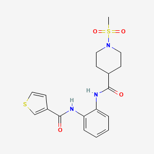 molecular formula C18H21N3O4S2 B2694894 1-(甲基磺酰)-N-(2-(噻吩-3-羧酰氨基)苯基)哌啶-4-羧酰胺 CAS No. 1207006-65-2