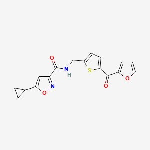molecular formula C17H14N2O4S B2694902 5-cyclopropyl-N-((5-(furan-2-carbonyl)thiophen-2-yl)methyl)isoxazole-3-carboxamide CAS No. 1797613-36-5