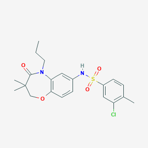 molecular formula C21H25ClN2O4S B2694914 3-chloro-N-(3,3-dimethyl-4-oxo-5-propyl-2,3,4,5-tetrahydrobenzo[b][1,4]oxazepin-7-yl)-4-methylbenzenesulfonamide CAS No. 922003-63-2