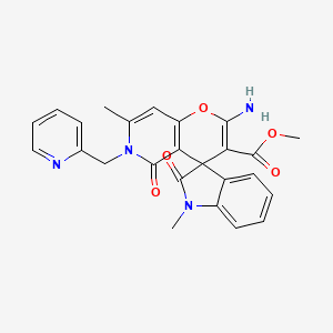 molecular formula C25H22N4O5 B2694926 Methyl 2'-amino-1,7'-dimethyl-2,5'-dioxo-6'-(pyridin-2-ylmethyl)-5',6'-dihydrospiro[indoline-3,4'-pyrano[3,2-c]pyridine]-3'-carboxylate CAS No. 886164-97-2