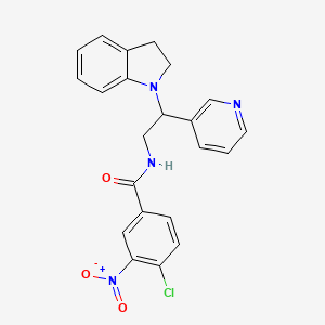 molecular formula C22H19ClN4O3 B2694990 4-chloro-N-(2-(indolin-1-yl)-2-(pyridin-3-yl)ethyl)-3-nitrobenzamide CAS No. 898458-02-1