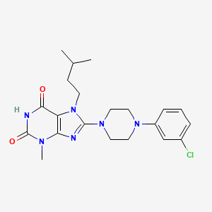 molecular formula C21H27ClN6O2 B2695017 8-[4-(3-Chlorophenyl)piperazin-1-yl]-3-methyl-7-(3-methylbutyl)purine-2,6-dione CAS No. 585552-26-7