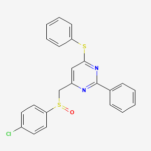 molecular formula C23H17ClN2OS2 B2695031 4-Chlorophenyl [2-phenyl-6-(phenylsulfanyl)-4-pyrimidinyl]methyl sulfoxide CAS No. 306980-55-2