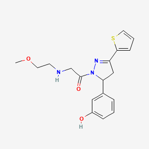 molecular formula C18H21N3O3S B2695042 1-(5-(3-hydroxyphenyl)-3-(thiophen-2-yl)-4,5-dihydro-1H-pyrazol-1-yl)-2-((2-methoxyethyl)amino)ethanone CAS No. 899724-52-8