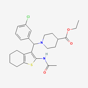 molecular formula C25H31ClN2O3S B2695052 Ethyl 1-[(3-chlorophenyl)(2-acetamido-4,5,6,7-tetrahydro-1-benzothiophen-3-yl)methyl]piperidine-4-carboxylate CAS No. 690640-67-6