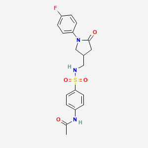 molecular formula C19H20FN3O4S B2695062 N-(4-(N-((1-(4-fluorophenyl)-5-oxopyrrolidin-3-yl)methyl)sulfamoyl)phenyl)acetamide CAS No. 954607-98-8