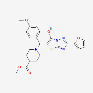 molecular formula C24H26N4O5S B2695072 Ethyl 1-((2-(furan-2-yl)-6-hydroxythiazolo[3,2-b][1,2,4]triazol-5-yl)(4-methoxyphenyl)methyl)piperidine-4-carboxylate CAS No. 896294-45-4