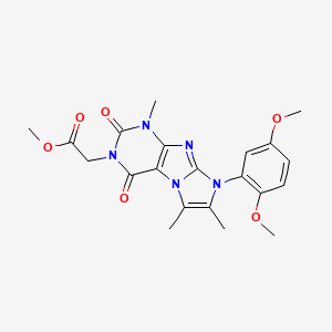 molecular formula C21H23N5O6 B2695107 methyl 2-(8-(2,5-dimethoxyphenyl)-1,6,7-trimethyl-2,4-dioxo-1H-imidazo[2,1-f]purin-3(2H,4H,8H)-yl)acetate CAS No. 886894-43-5