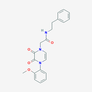 molecular formula C21H21N3O4 B2695112 2-(4-(2-甲氧基苯基)-2,3-二氧代-3,4-二氢吡嗪-1(2H)-基)-N-苯乙酰胺 CAS No. 898428-70-1