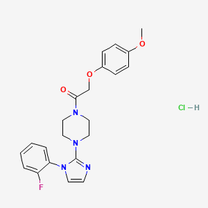 molecular formula C22H24ClFN4O3 B2695113 1-(4-(1-(2-氟苯基)-1H-咪唑-2-基)哌嗪-1-基)-2-(4-甲氧基苯氧基)乙酮盐酸盐 CAS No. 1189915-64-7