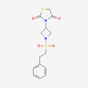 molecular formula C14H16N2O4S2 B2695122 3-(1-(苯乙基磺酰)氮杂环丁烷-3-基)噻唑烷-2,4-二酮 CAS No. 1795300-96-7