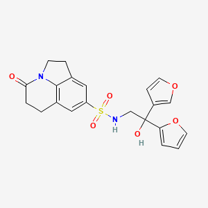 molecular formula C21H20N2O6S B2695128 N-(2-(furan-2-yl)-2-(furan-3-yl)-2-hydroxyethyl)-4-oxo-2,4,5,6-tetrahydro-1H-pyrrolo[3,2,1-ij]quinoline-8-sulfonamide CAS No. 2034236-40-1