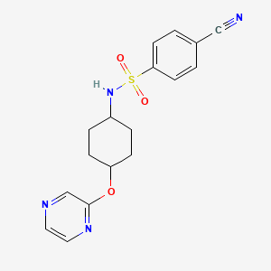 molecular formula C17H18N4O3S B2695129 4-cyano-N-((1r,4r)-4-(pyrazin-2-yloxy)cyclohexyl)benzenesulfonamide CAS No. 2034580-28-2